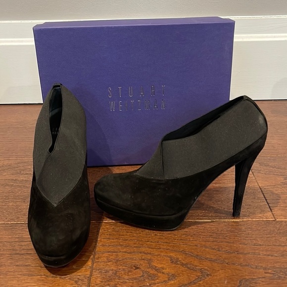 Stuart Weitzman Women’s Black Suede Booties Size 7.5 - Picture 1 of 8